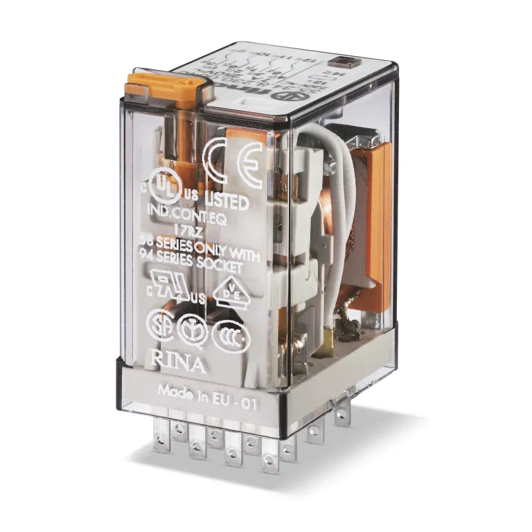Relevador industrial 14 pines 6VCD 4CO 4NA4NC AgNi 7A 250V