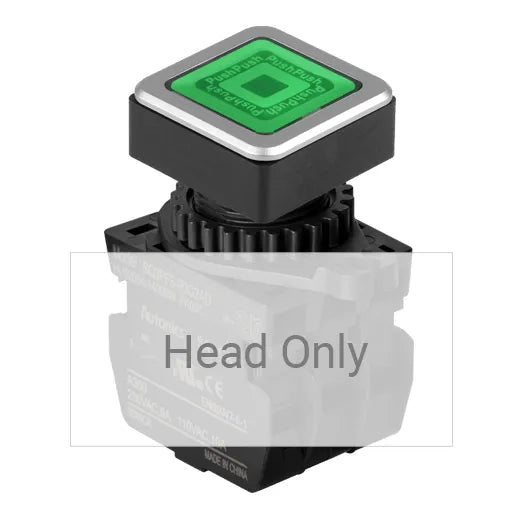 SQ3PFS-P3G Botón pulsador cuadrado iluminado rasante 30mm momentáneo verde
