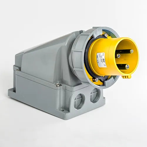 Clavija mural 63A 2P+T 120VCA 4h Amarillo IP66-IP67