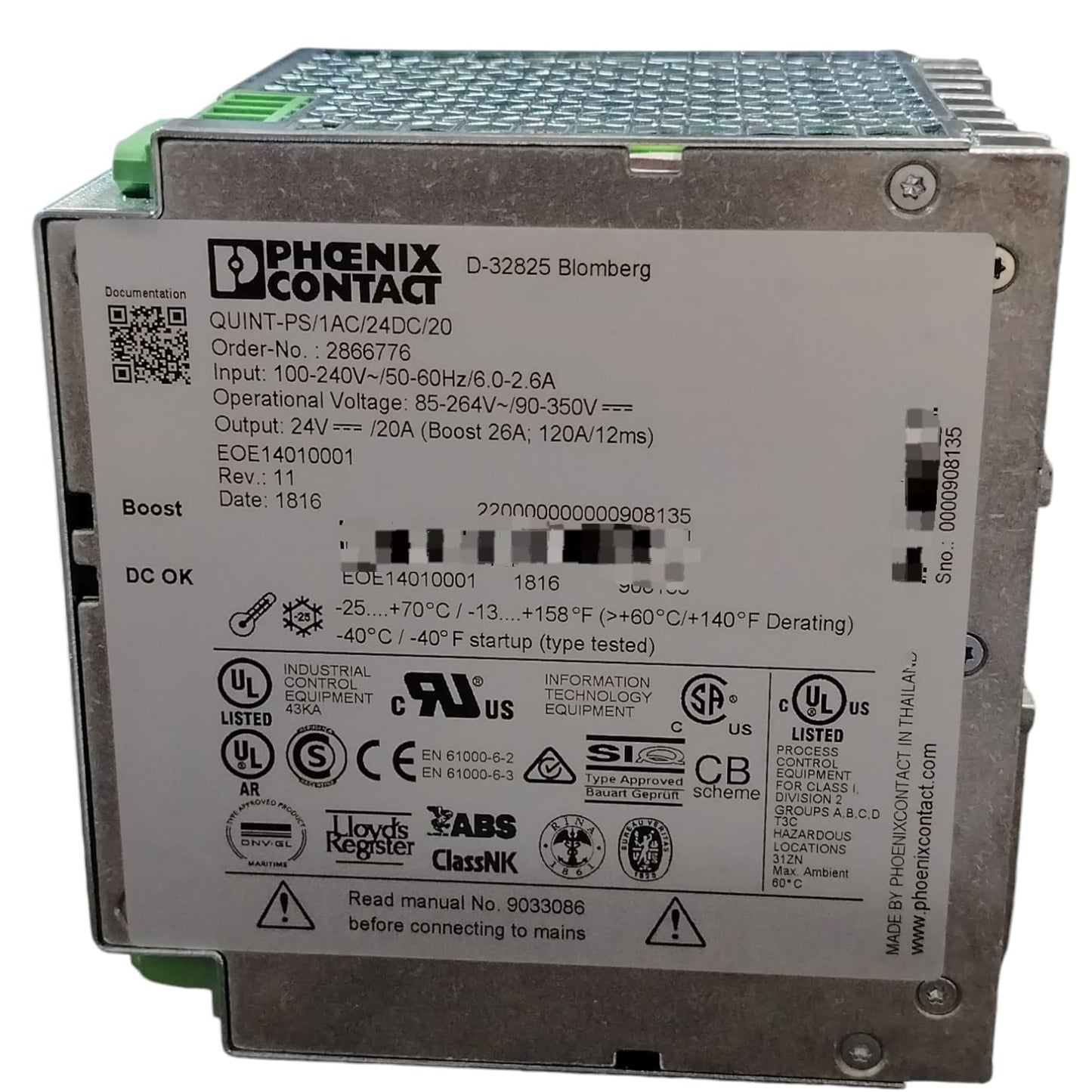 Phoenix contact QUINT-PS/1AC/24DC/20 Fuente de alimentación