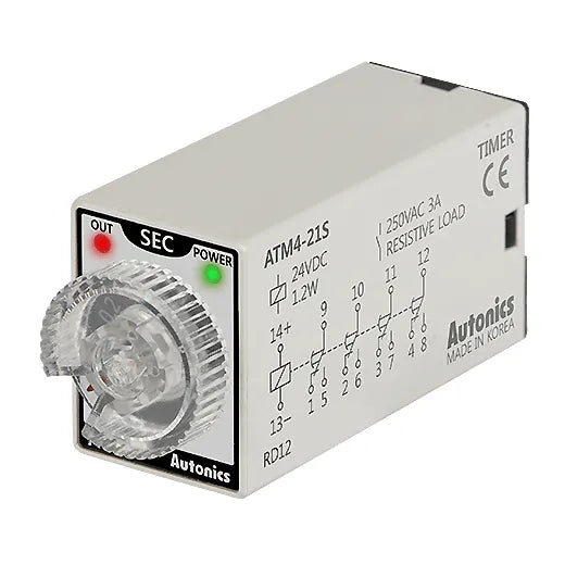 ATM4-610S Mini-timer análogo On Delay 14 pines 21.5Wx28Hmm 1-10s 110VCA 4NA4NC