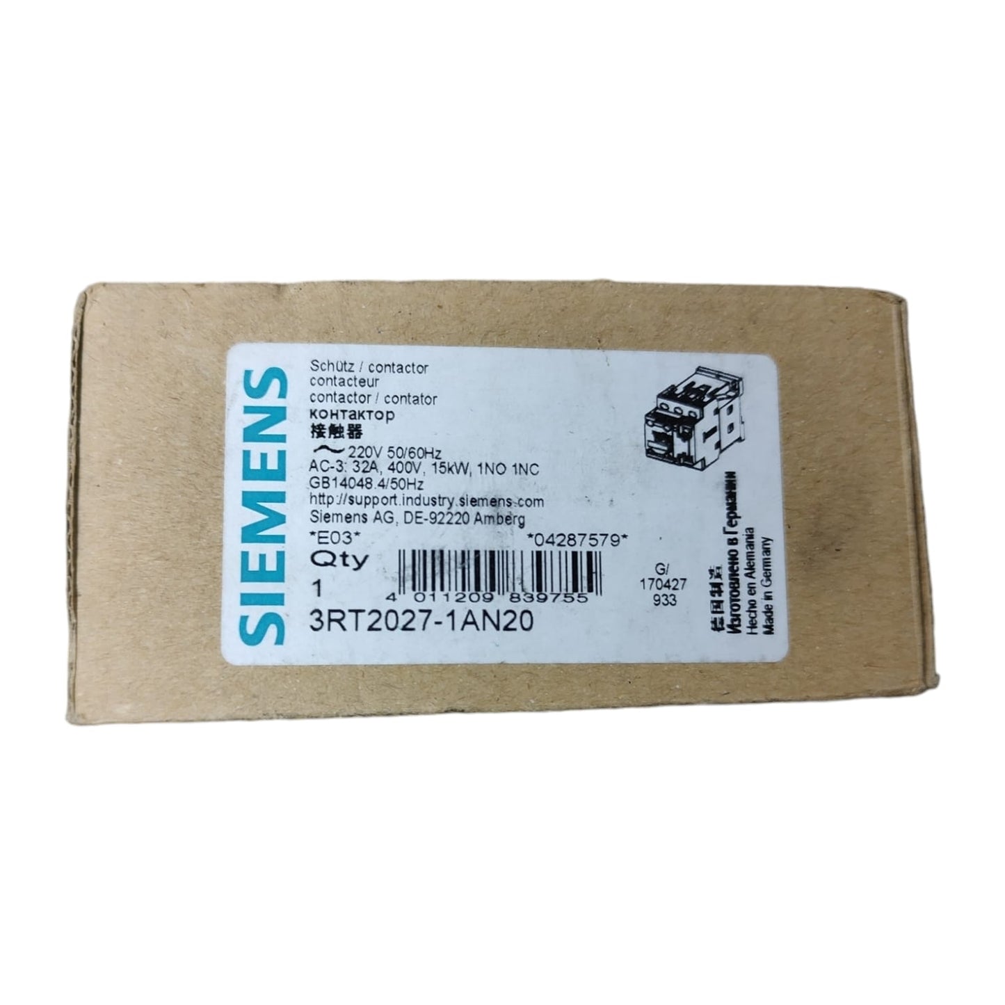 Siemens 3RT2027-1AN20 Contactor sirius