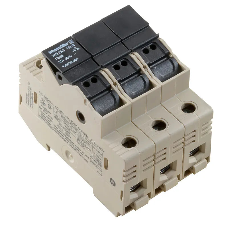 WSI 25/3 10X38 Portafusible 3 polos brida-tornillo 25mm² 14-4AWG 32A 690VCA