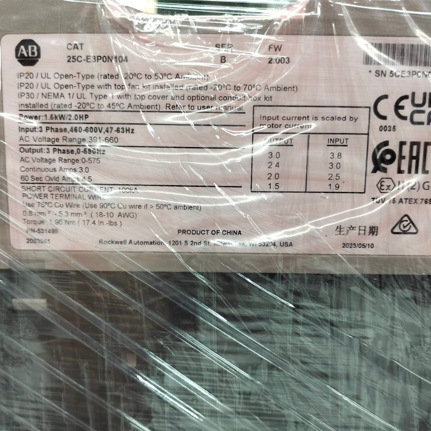 Allen Bradley 25c-e3p0n104 Variador de frecuencia