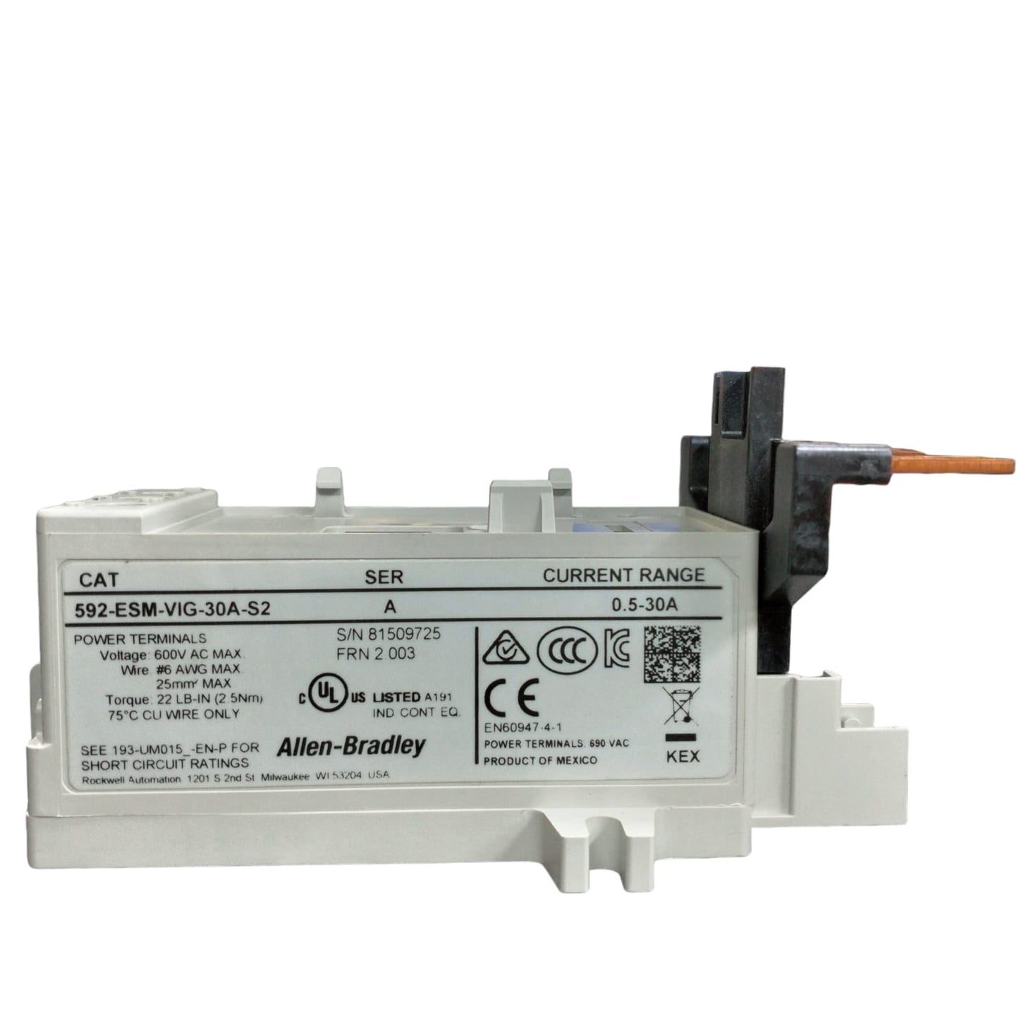 Allen Bradley 592-esm-vig-30a-s2 Relevador