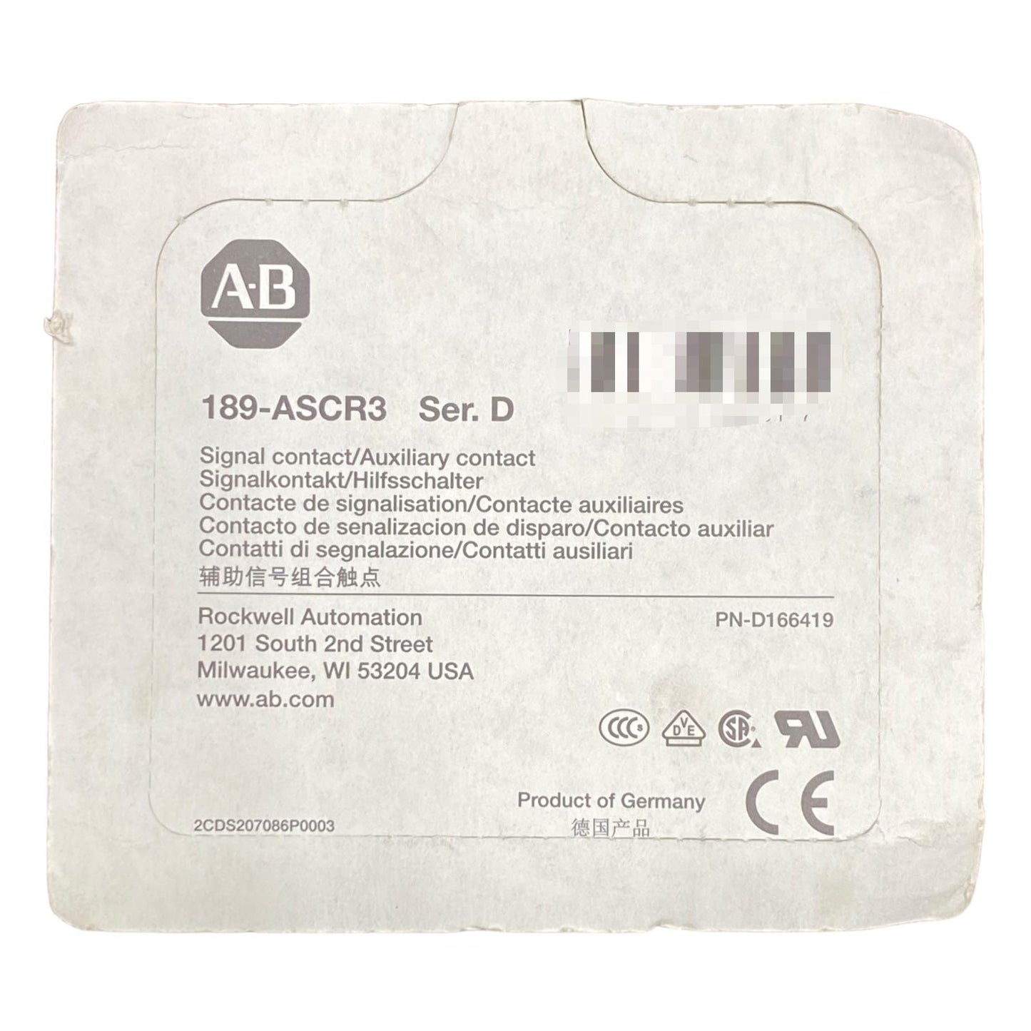 Allen Bradley 189-ascr3 Ser D Contactor Auxiliar