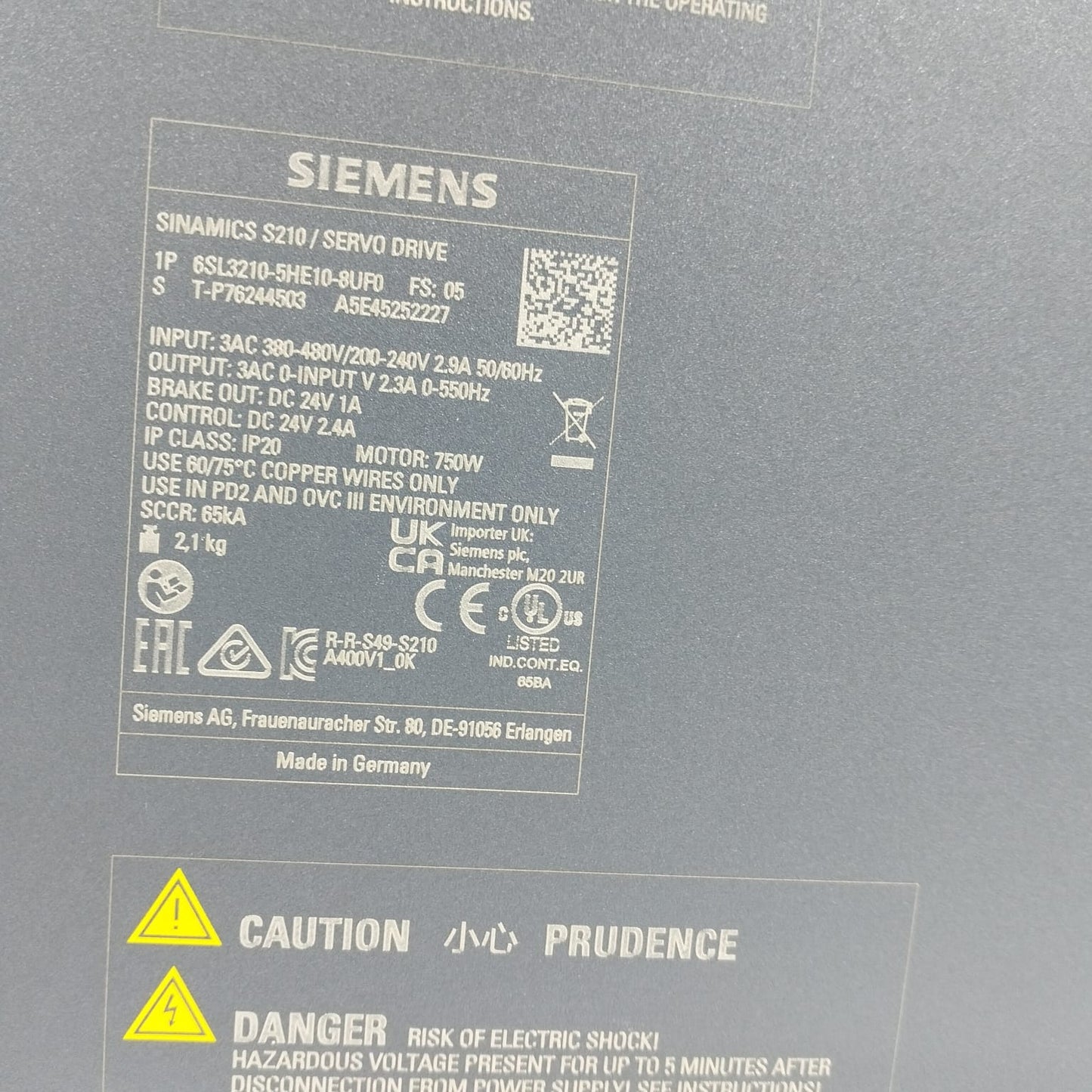 Siemens 6sl3210-5he10-8uf0 Sinamics s210 Servodrive