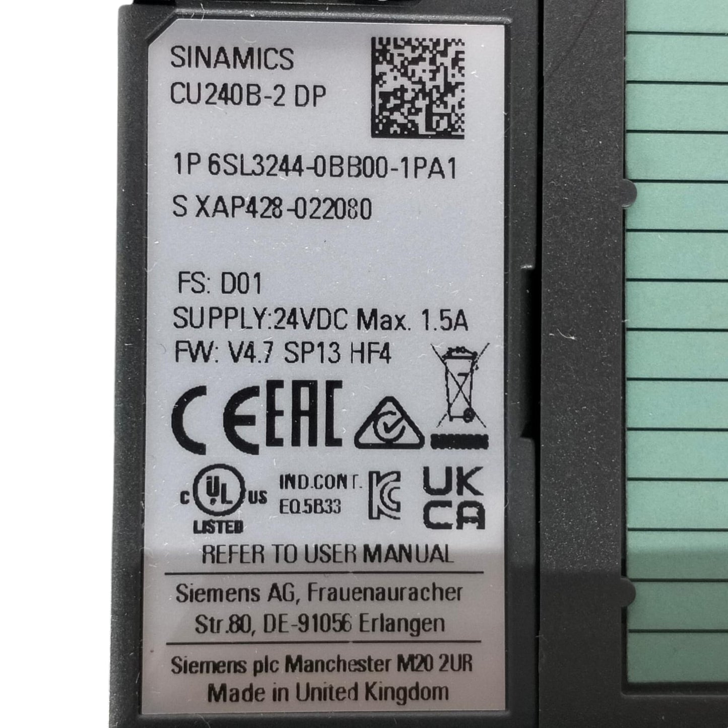 Siemens 6sl3244-0bb00-1pa1 SINAMICS CU240-2 DP