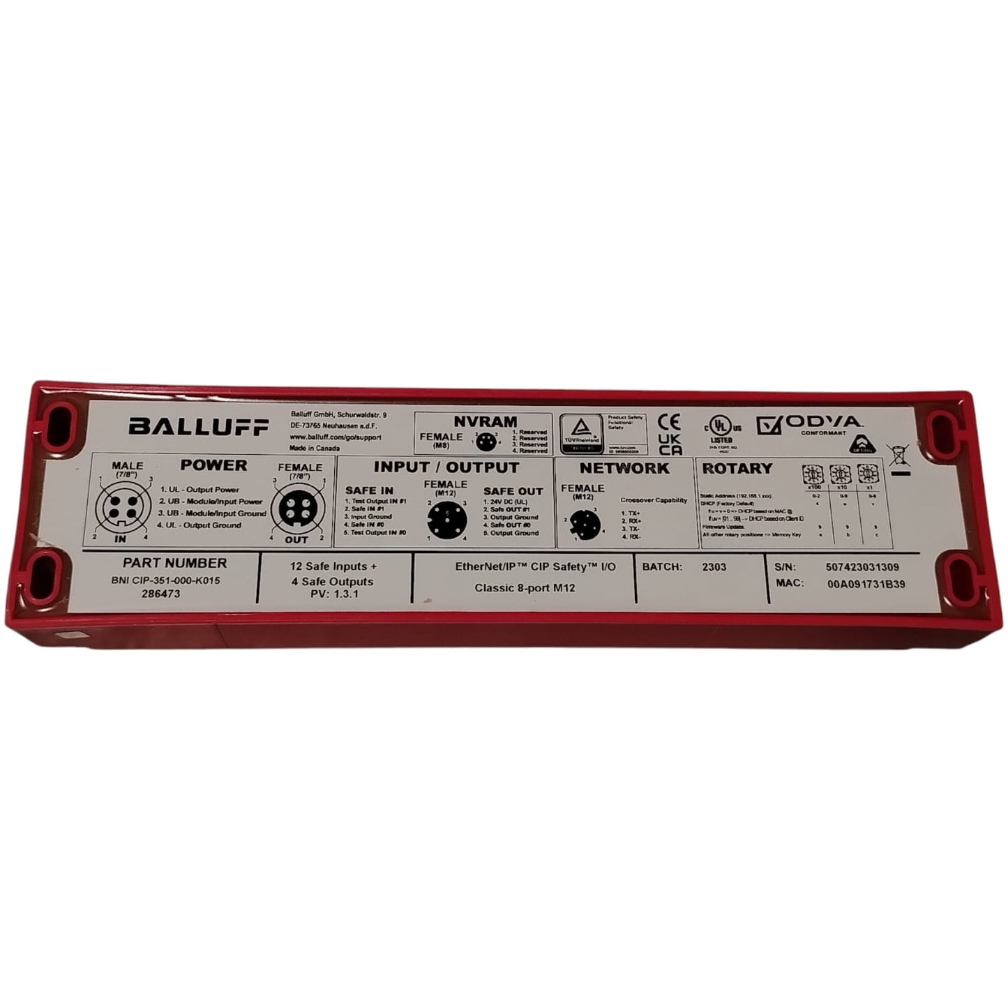 BALLUFF BNI CIP-351-000-K015 Módulo de E/S de seguridad CIP