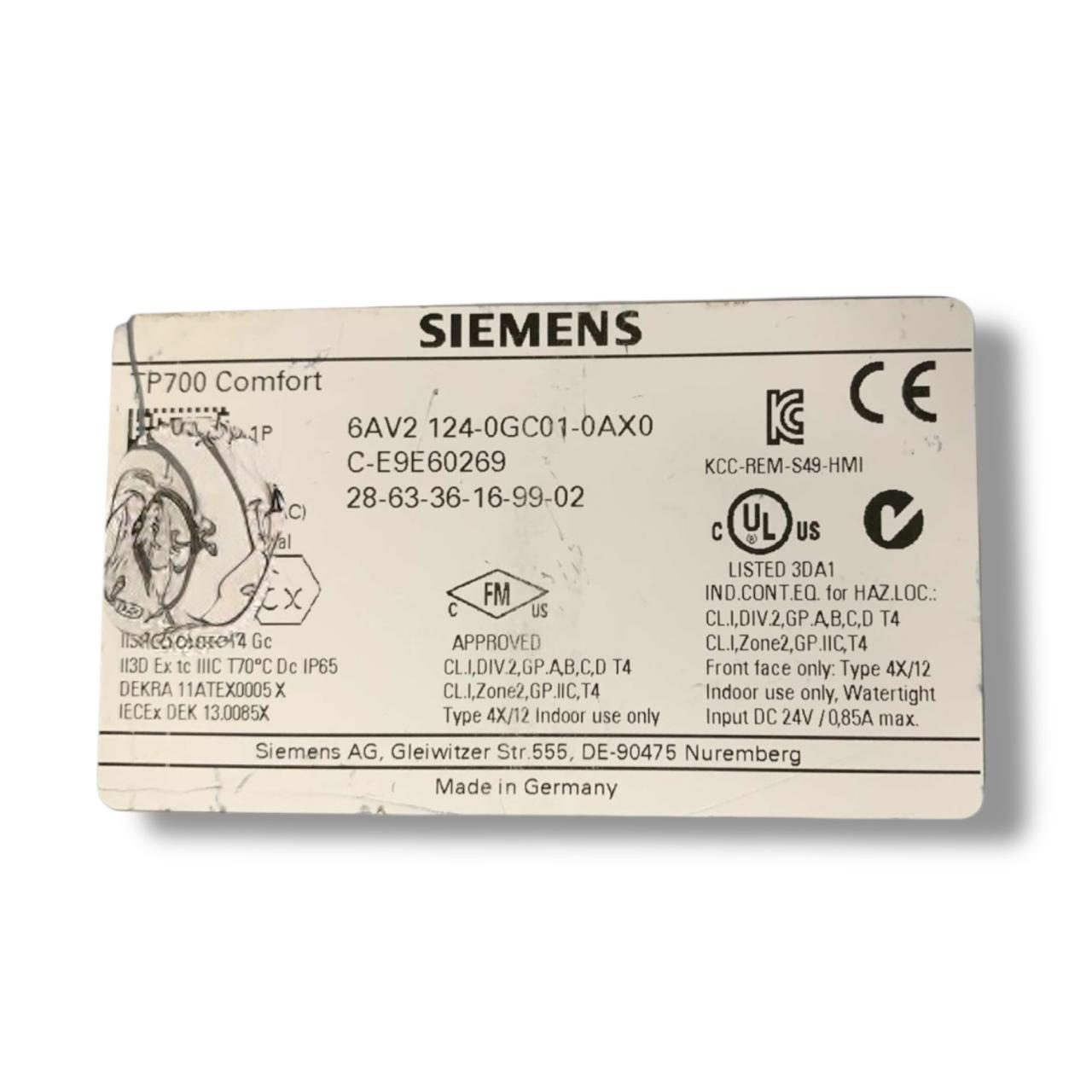 SIEMENS 6AV2124-0GC01-0AX0 PANEL HMI