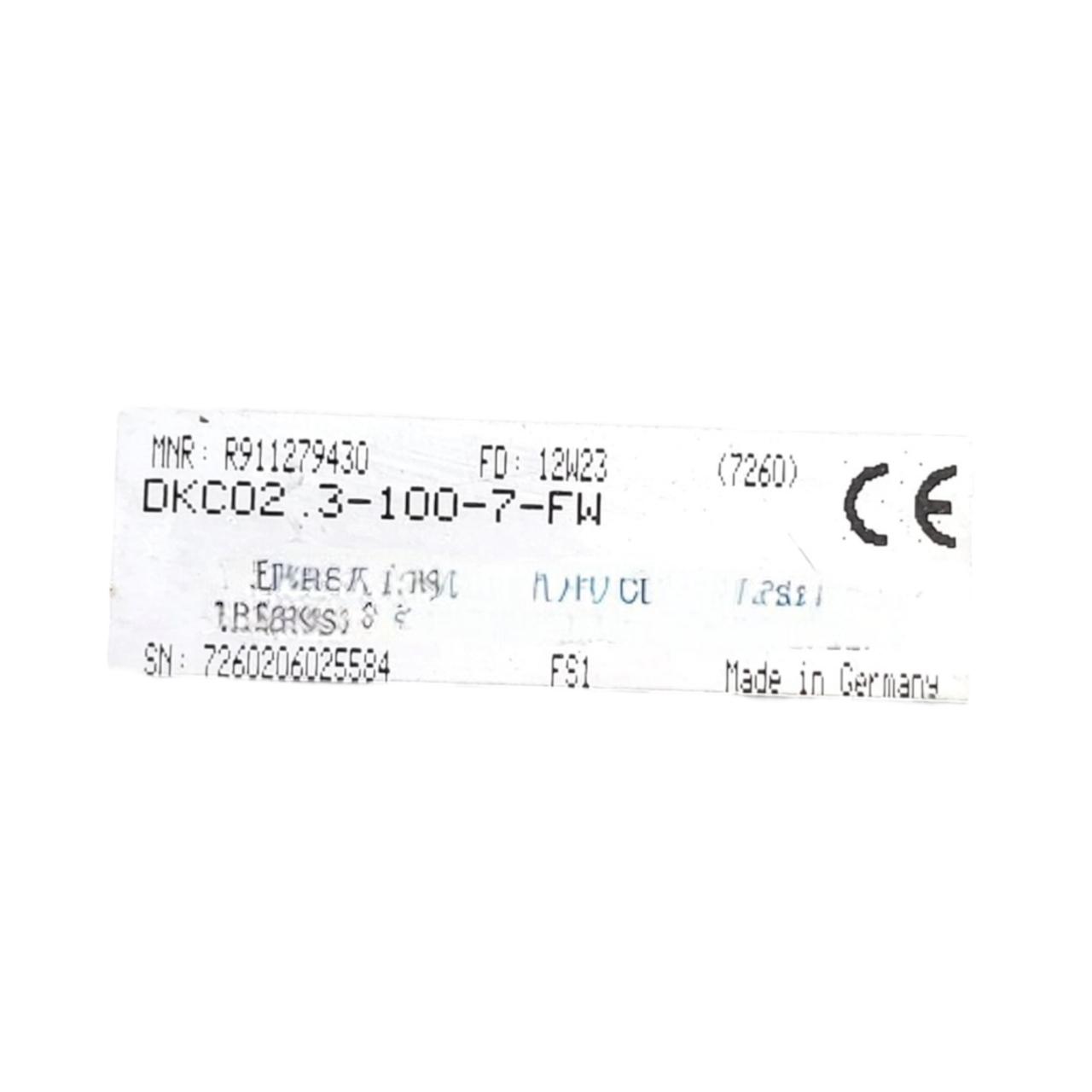 Rexroth Indramat Dkc02.3-100-7-fw controlador de accionamiento servoeléctrico