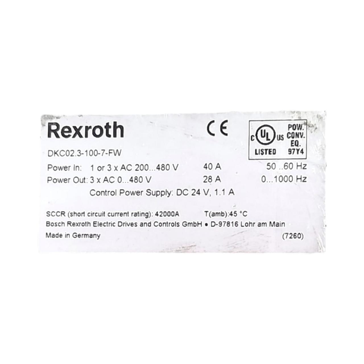 Rexroth Indramat Dkc02.3-100-7-fw controlador de accionamiento servoeléctrico