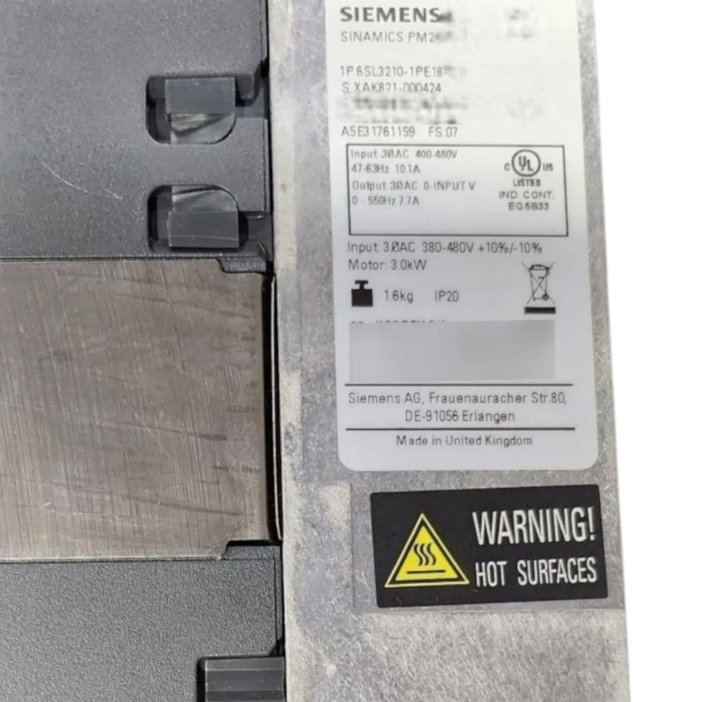 SIEMENS 6SL3210‑1PE18‑0AL1 MODULO DE POTENCIA