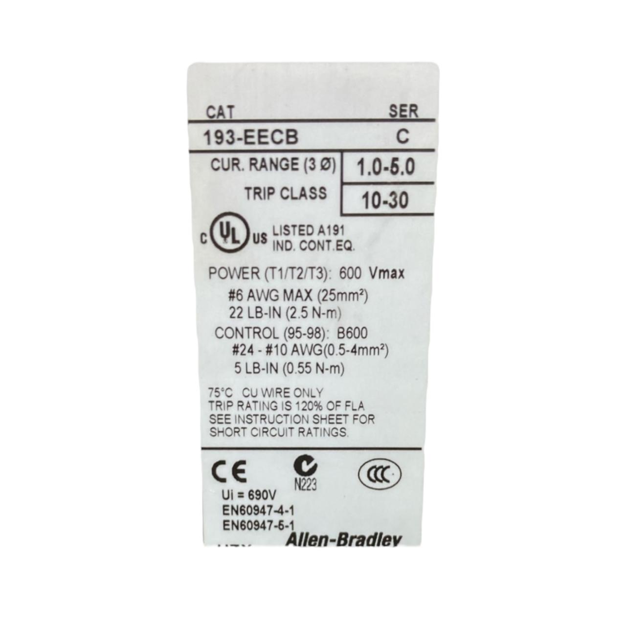 Allen Bradley 193-eecb Ser C relé electrónico de sobrecarga
