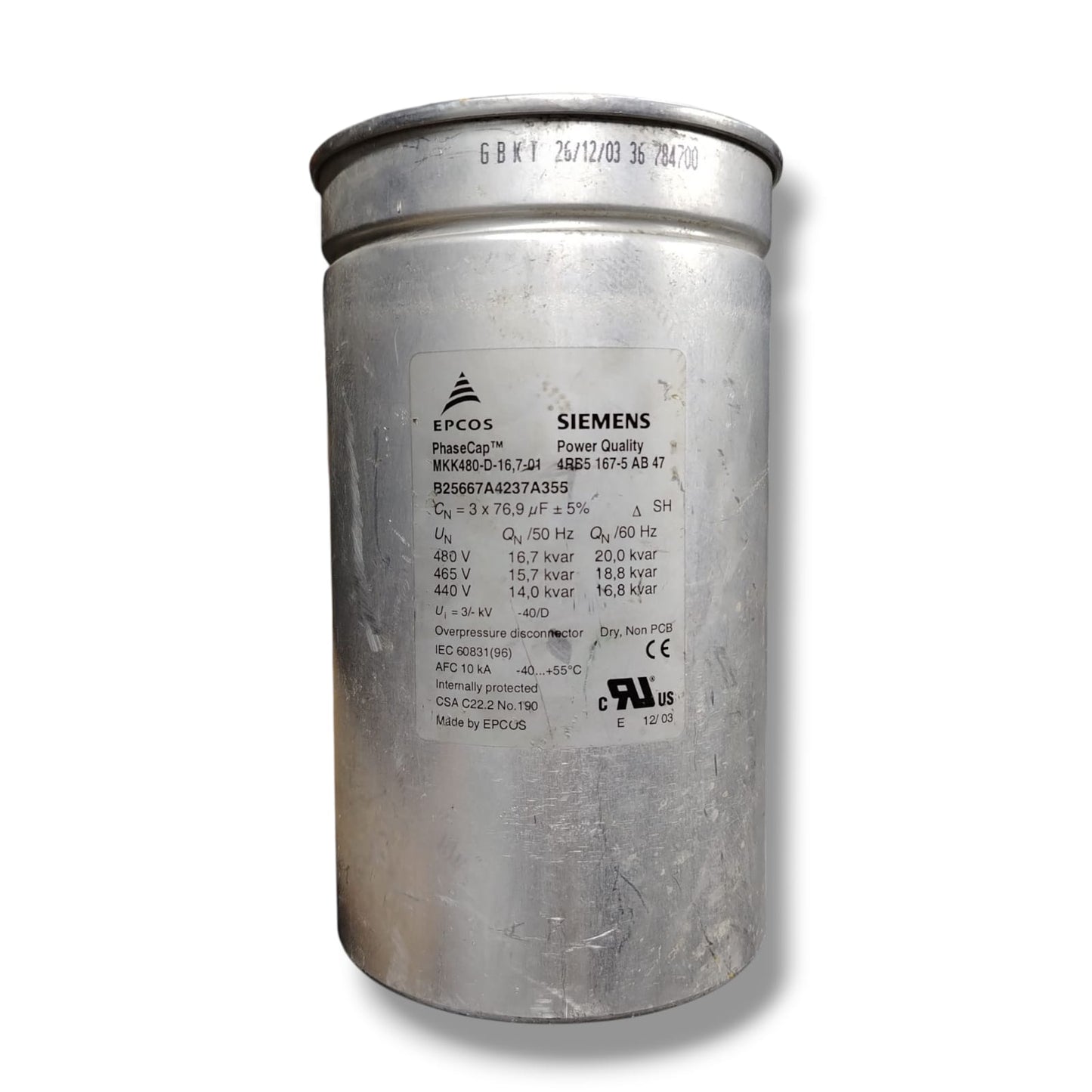 SIEMENS MKK480-D-16,7-01 CONDENSADOR DE POTENCIA TRIFASICO