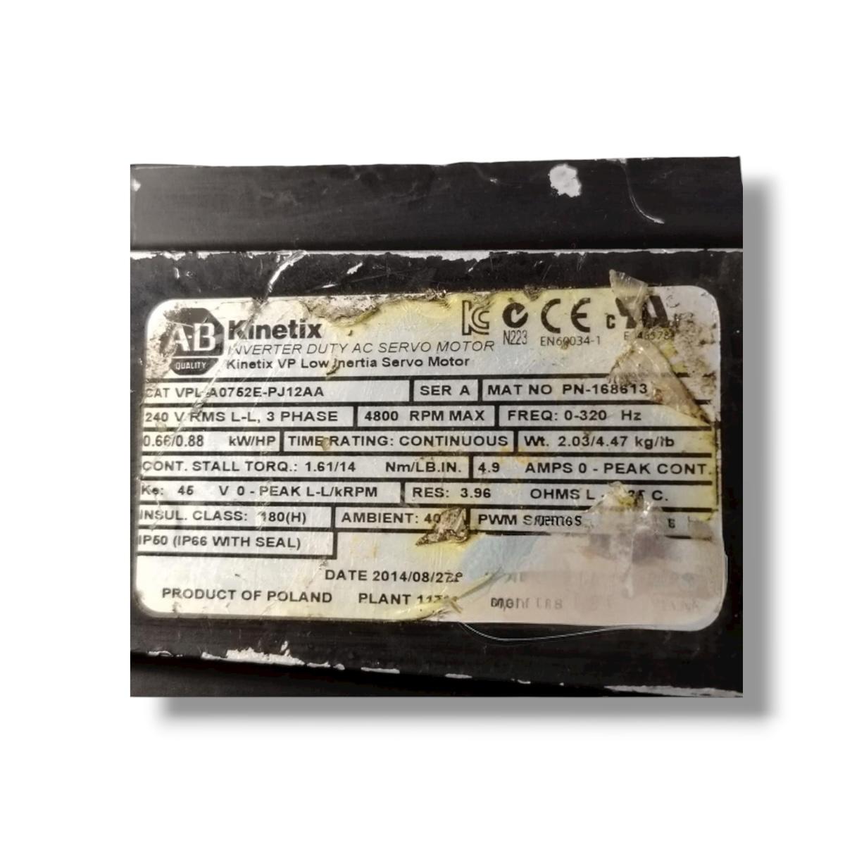 Allen Bradley Vpl-a0752e-pj12aa motor servo