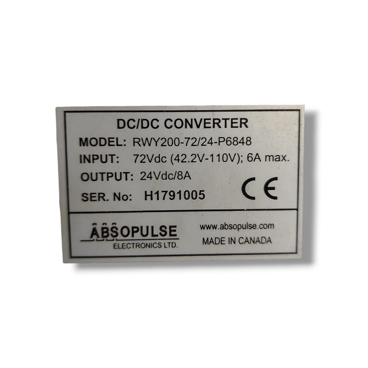 ABSOPULSE ELECTRONICS RWY200-72/24-P6848