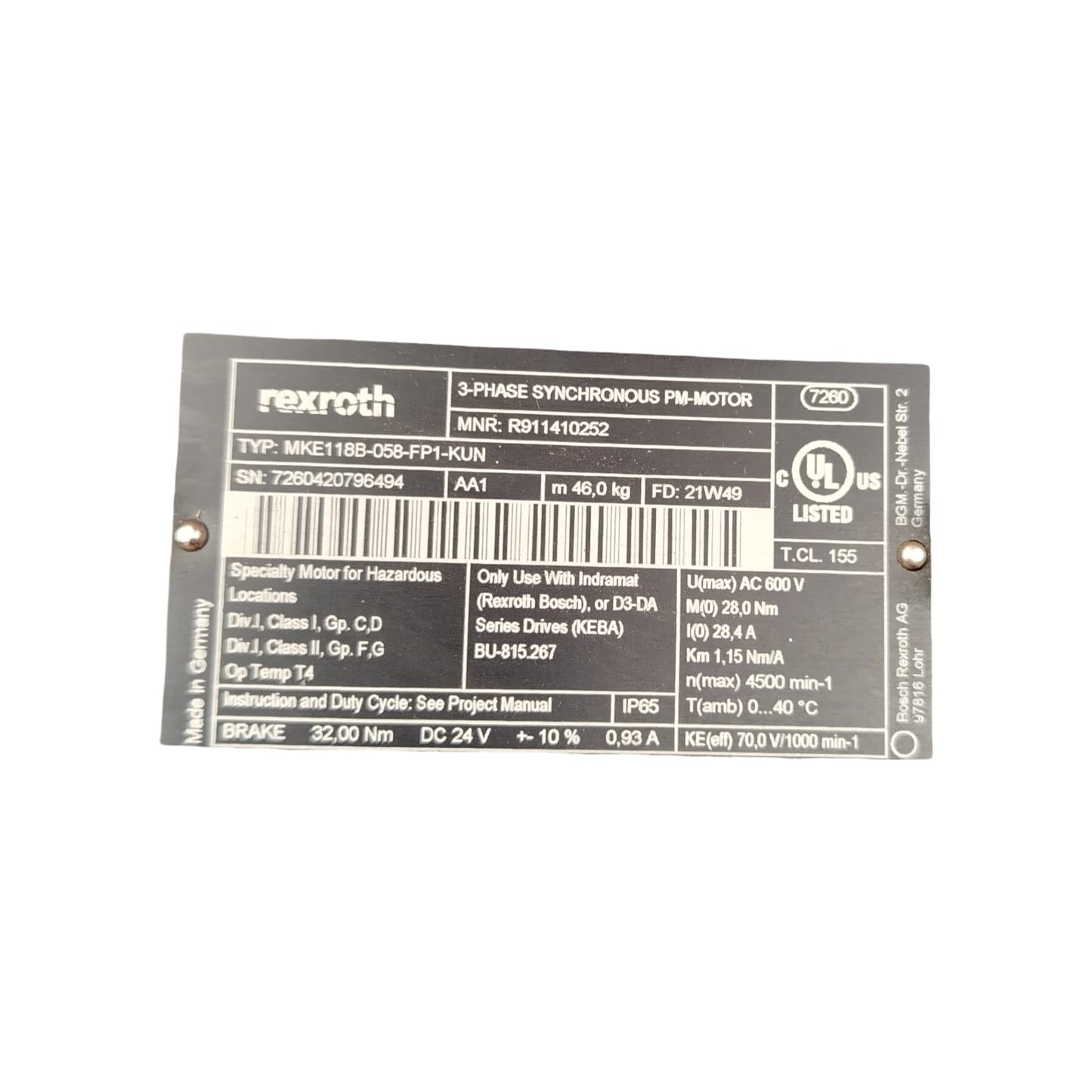 REXROTH MKE118B-058-FP1-KUN