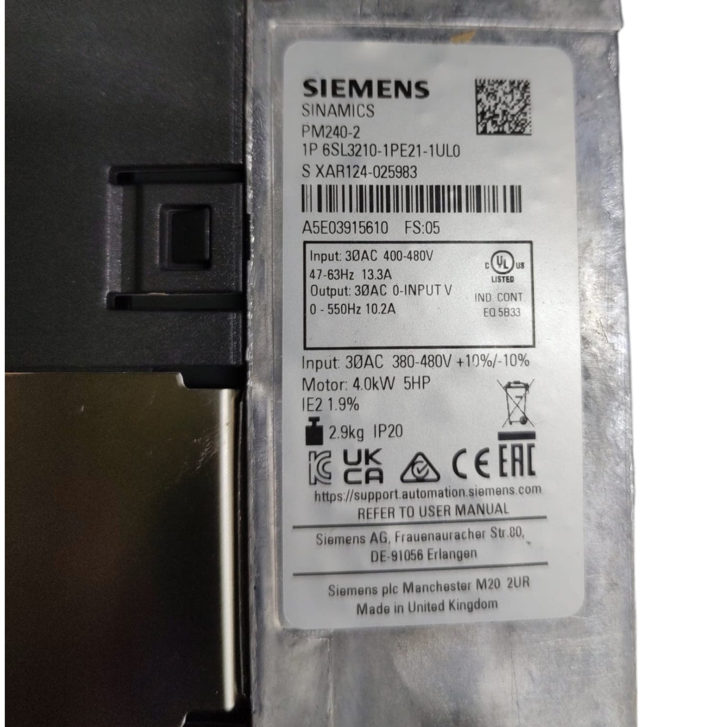 Siemens 6SL3210-1PE21-1UL0 sinamics módulo de potencia