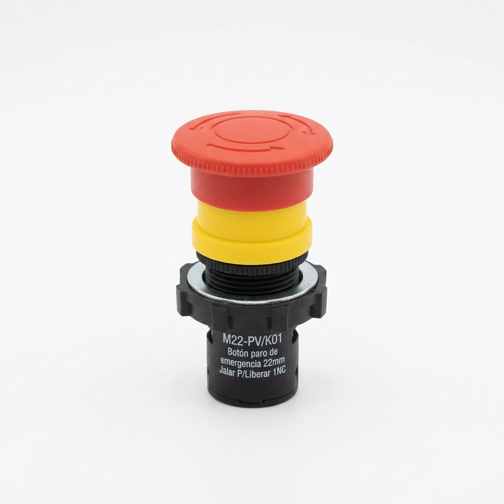 M22-PV/K01 Botón paro de emergencia 22mm Jalar P/Liberar 1NC
