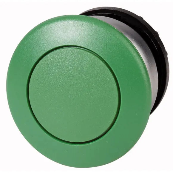 M22-DP-G Botón Hongo Bisel plata 22mm Momentáneo Placa/Verde Cabezal/Verde