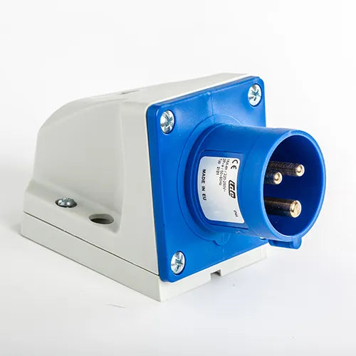 Clavija mural 16A 2P+T 230VCA 6h Azul IP44