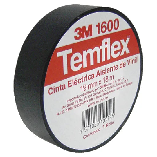 CINTA DE AISLAR NEGRA PVC TEMFLEX 165 NEGRO 19×18 MARCA 3M