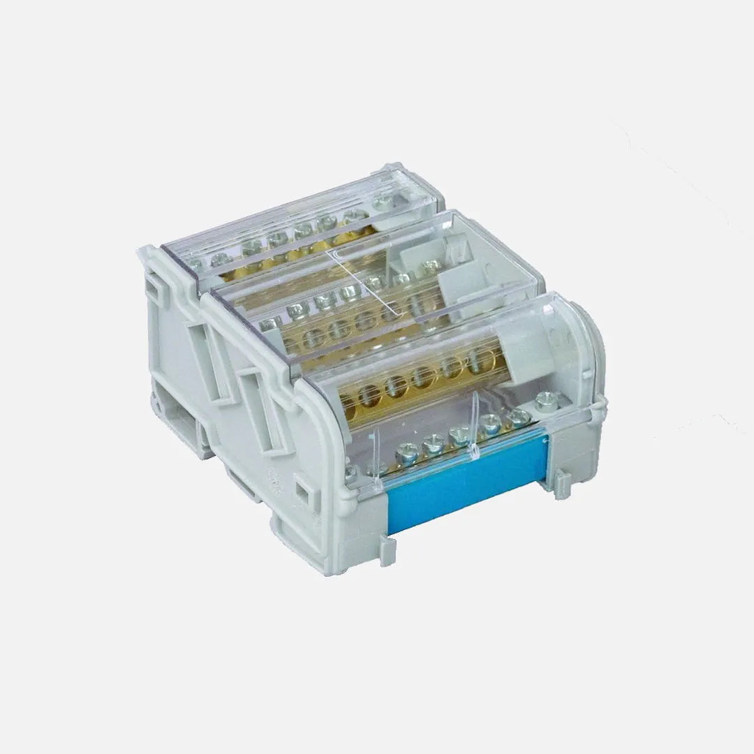 Bloque de terminales de distribución tetrapolar 8 orificios por polo 63A 750VCA