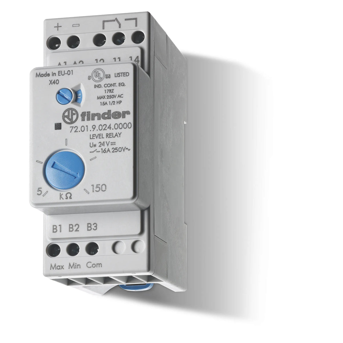 Relé de control de nivel con sensibilidad ajustable 5-150kO 230-240VAC 1NA1NC 16