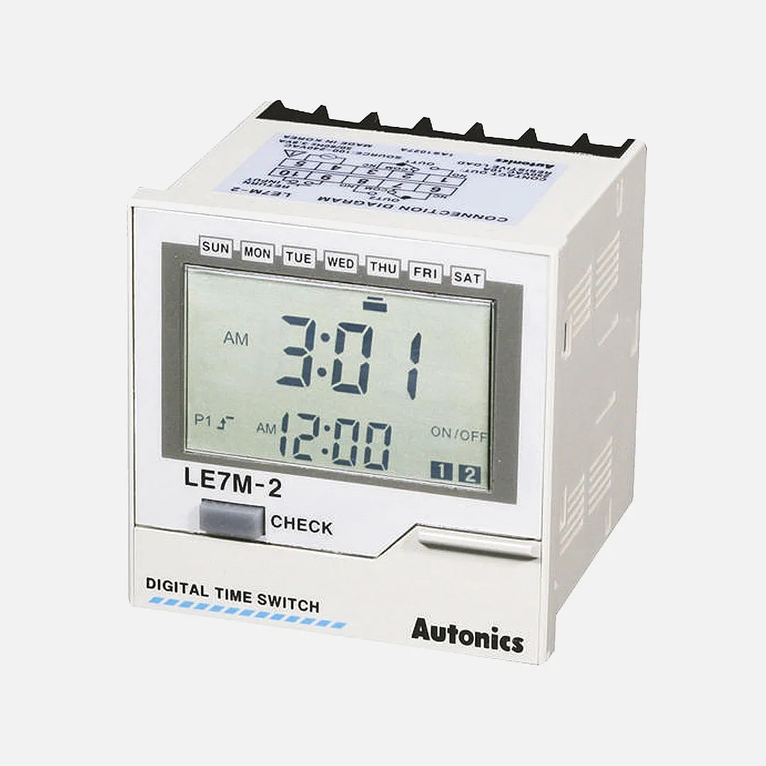 LE7M-2D Timer semanal/anual 72WX72H 100-240VCA 2NA2NC