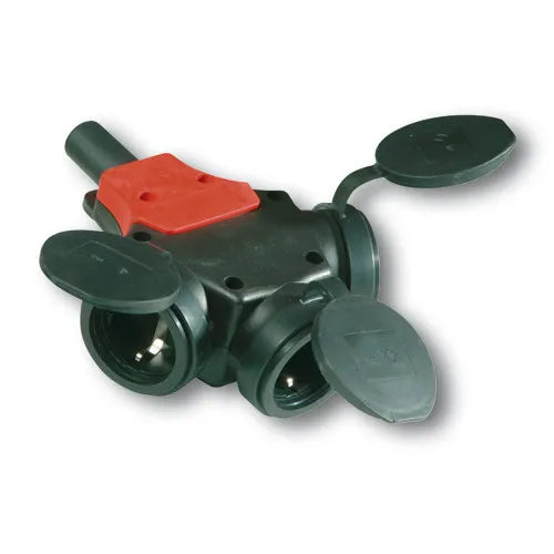 Base multiple caucho 3 vias 16A 2P+T 250VCA Negro IP44