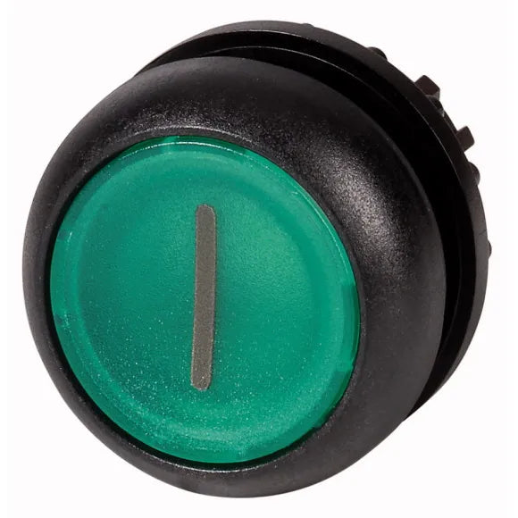 M22S-DL-G-X1 Botón pulsador iluminado Plano B/negro 22mm Momentáneo -I- Verde