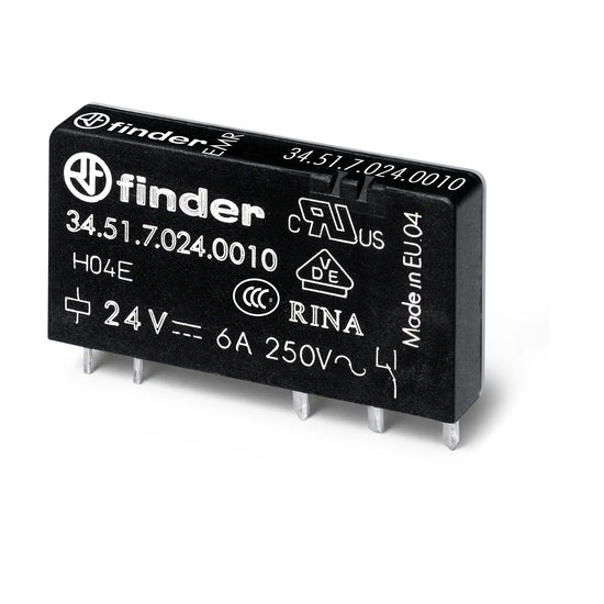Mini relevador p/ circuito impreso 5 pines 48VDC 1CO 1NA1NC AgNi 6A 250V