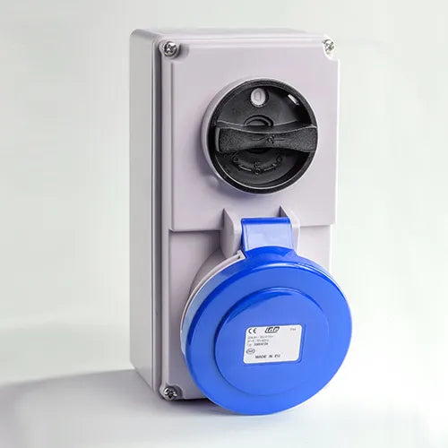 Base emportrar enclavamiento 32A 2P+T 230VCA 6h Azul IP44-IP54