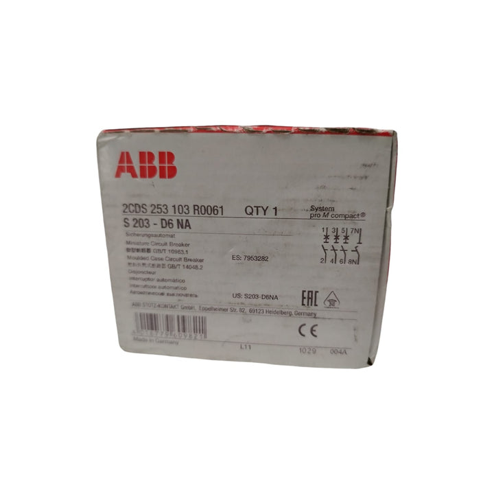 ABB	S 203-NA D6/2CDS 253 103 R0061 Interruptor termomagnético