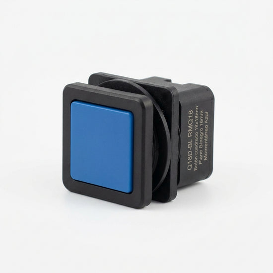 Q18D-BL RMQ16 Botón cuadrado 18x18mm Plano B/negro 16mm Momentáneo Azul