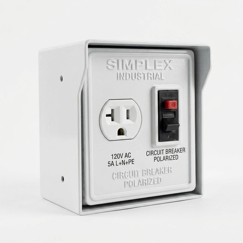 SIMPLEX Tomacorriente simple con CB polarizado L+N+PE 120VAC 5A