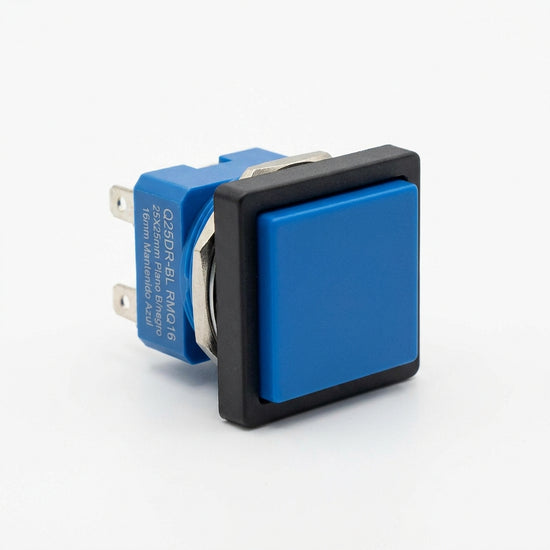 Q25DR-BL RMQ16 Botón cuadrado 25X25mm Plano B/negro 16mm Mantenido Azul