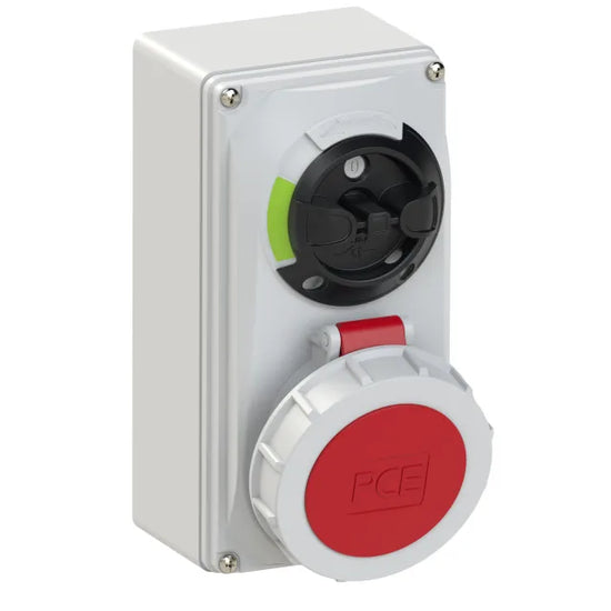 3833 Base mural/enc. 3P+N+T 6H 16A 400V IP67 Rojo