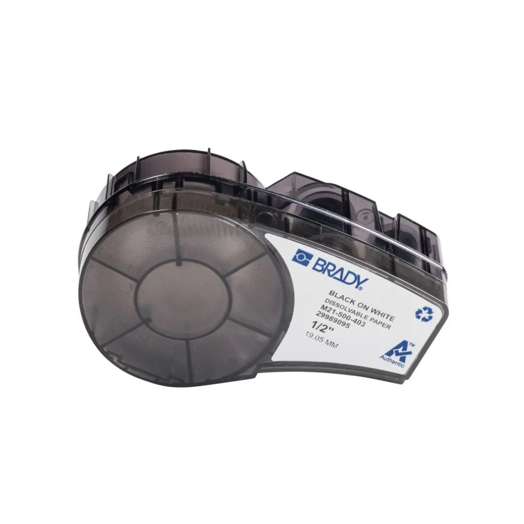Etiqueta continua de poliéster 1/2″ 0.5W in x 21L ft Negro en Blanco
