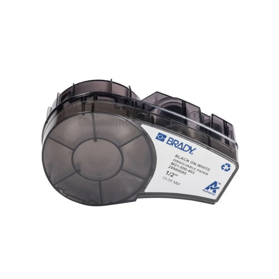 Etiqueta continua de poliéster 1/2″ 0.5W in x 21L ft Negro en Blanco
