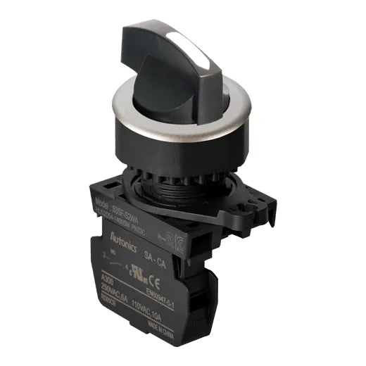 S3SF-S4WA Selector tipo palanca larga 2 posiciones 30mm mantenido blanco 1NA