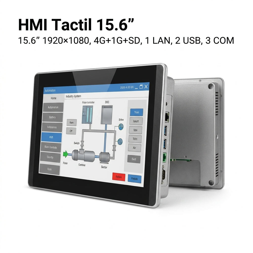 HMI Tactil 15.6″ 1920×1080, 4G+1G+SD, 1 LAN (EtherNet Port), 2 USB, 3 COM