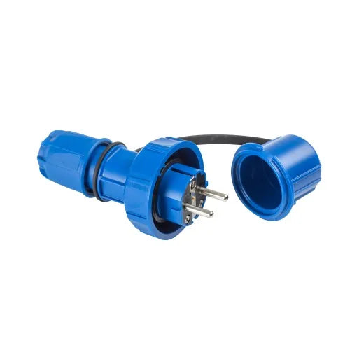 Clavija aérea tipo schuko 16A 2P+T 250VCA Azul IP66-IP68