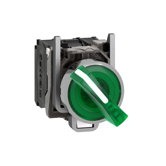 Selector luminoso verde 22mm 2 posiciones fijas 24V 1NO+1NC IP66