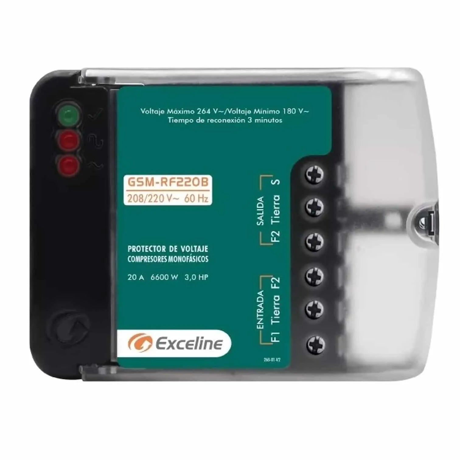 Protector de voltaje para Compresores y motores 220 monofásico 20A 3.0HP 220V