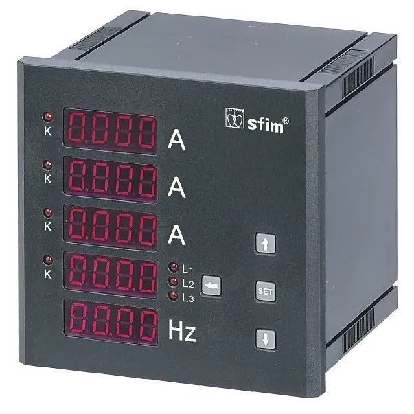 Multimetro trifasico 220VCA p/montaje en tablero 0-600VCA, 0-9999A 2OR 220VCA