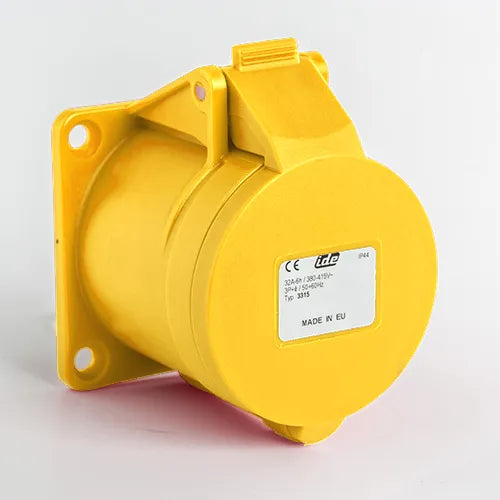Base empotrar recta 32A 3P+T 120VCA 4h Amarillo IP44