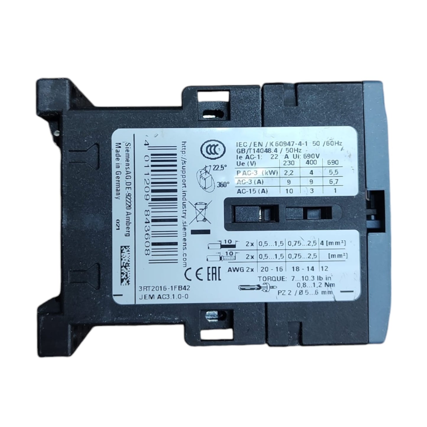 Siemens 3RT2016-1FB42 Contactor sirius