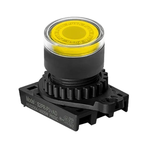 S2PR-P3Y Botón pulsador redondo iluminado saliente 22mm momentáneo amarillo